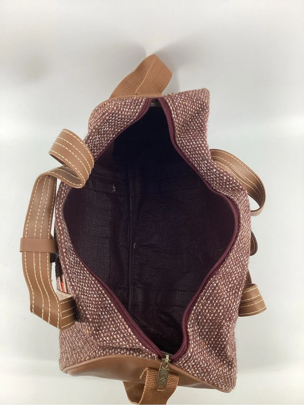 Oscar de la Renta Brown Tweed 3pc Travel Tote and Matching Crossbody Bags